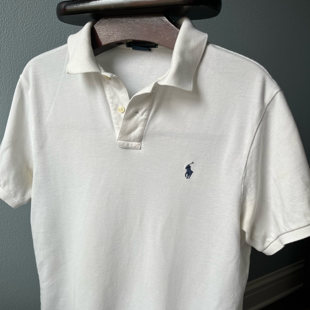 Mens white Size L Polo Ralph Lauren original custom slim fit polo